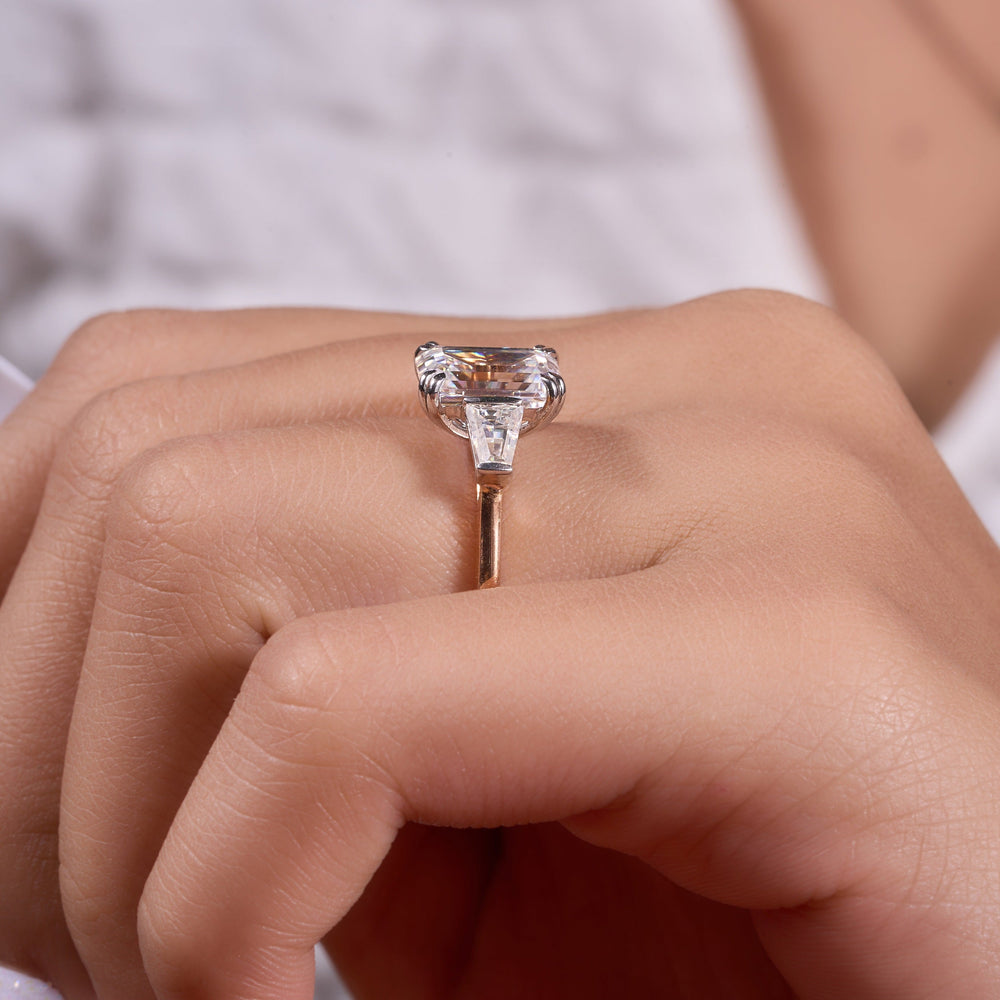 Three Stone Emerald Cut Labgrown Ring