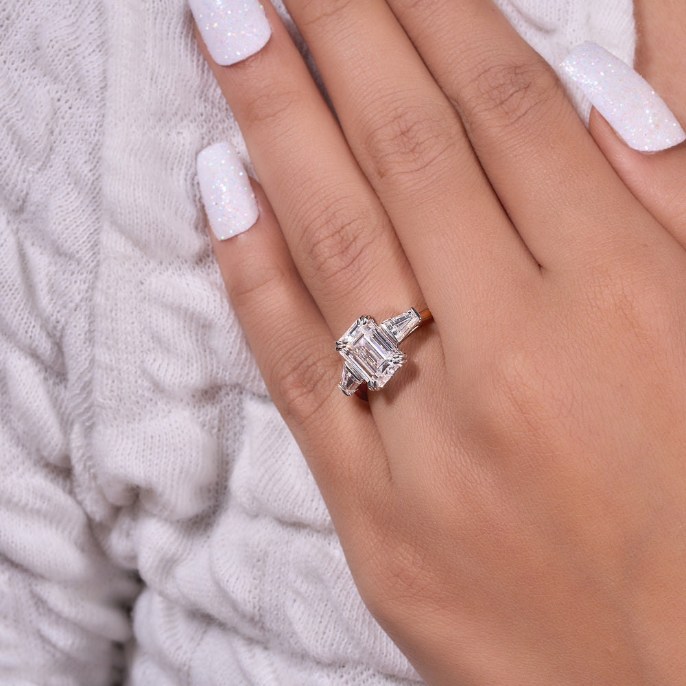 Three Stone Emerald Cut Labgrown Ring