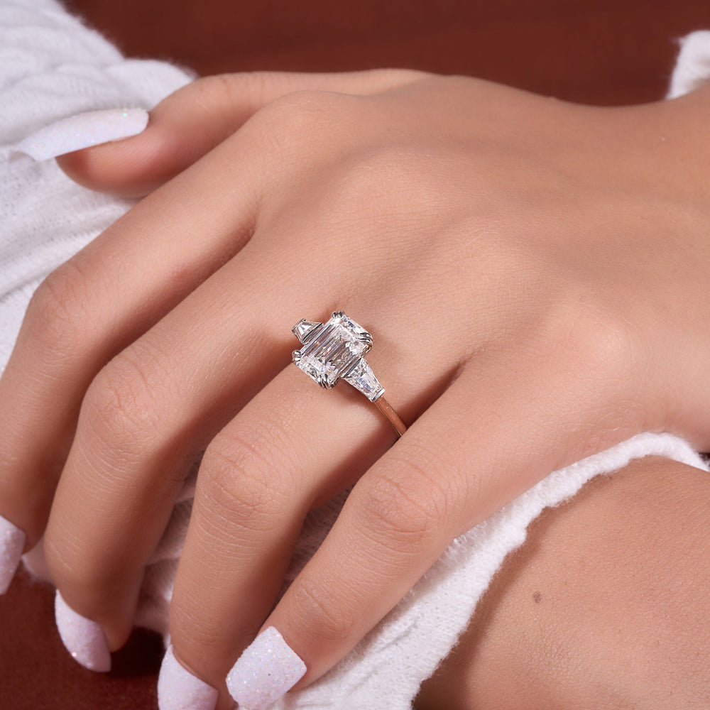 Three Stone Emerald Cut Labgrown Ring