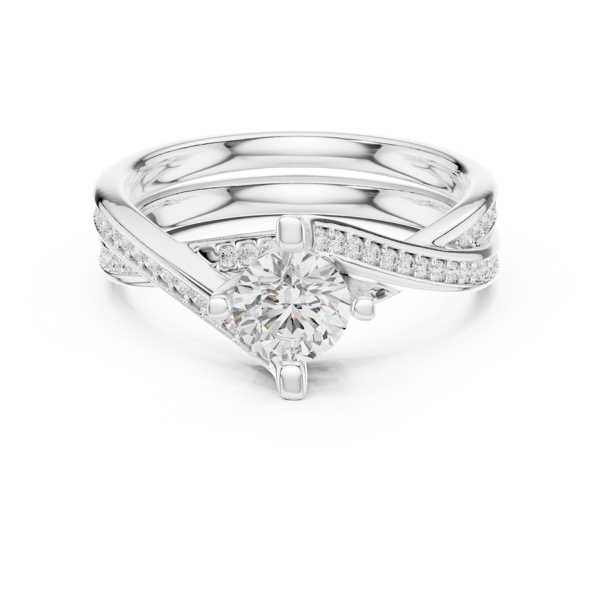 Eternal Embrace Solitaire Ring With Diamond – (925 Sterling Silver) – Round (925 Sterling Silver)