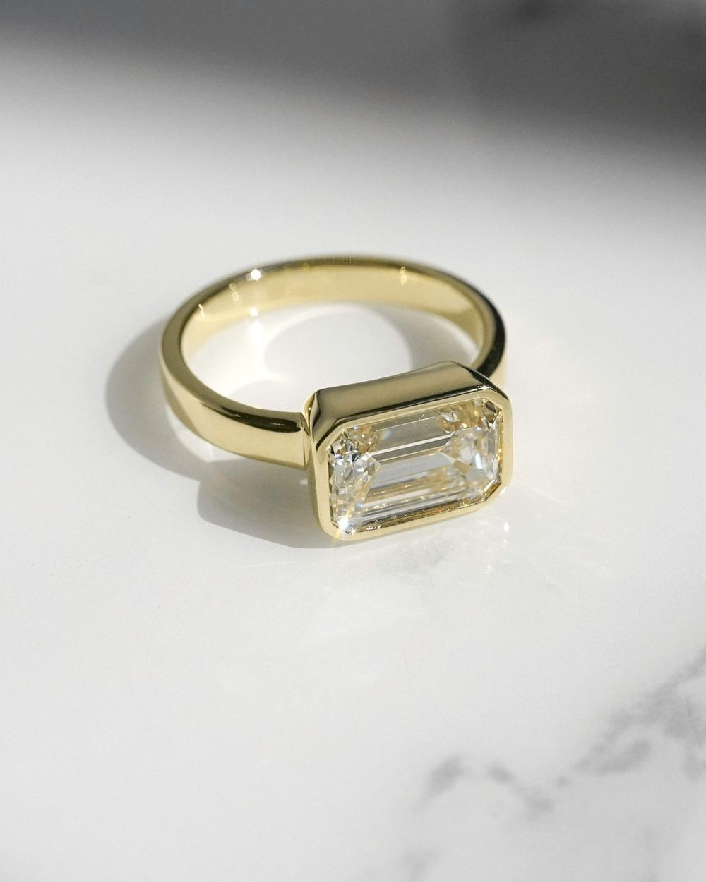 Bezel Set Emerald Cut Labgrown Engagement Ring