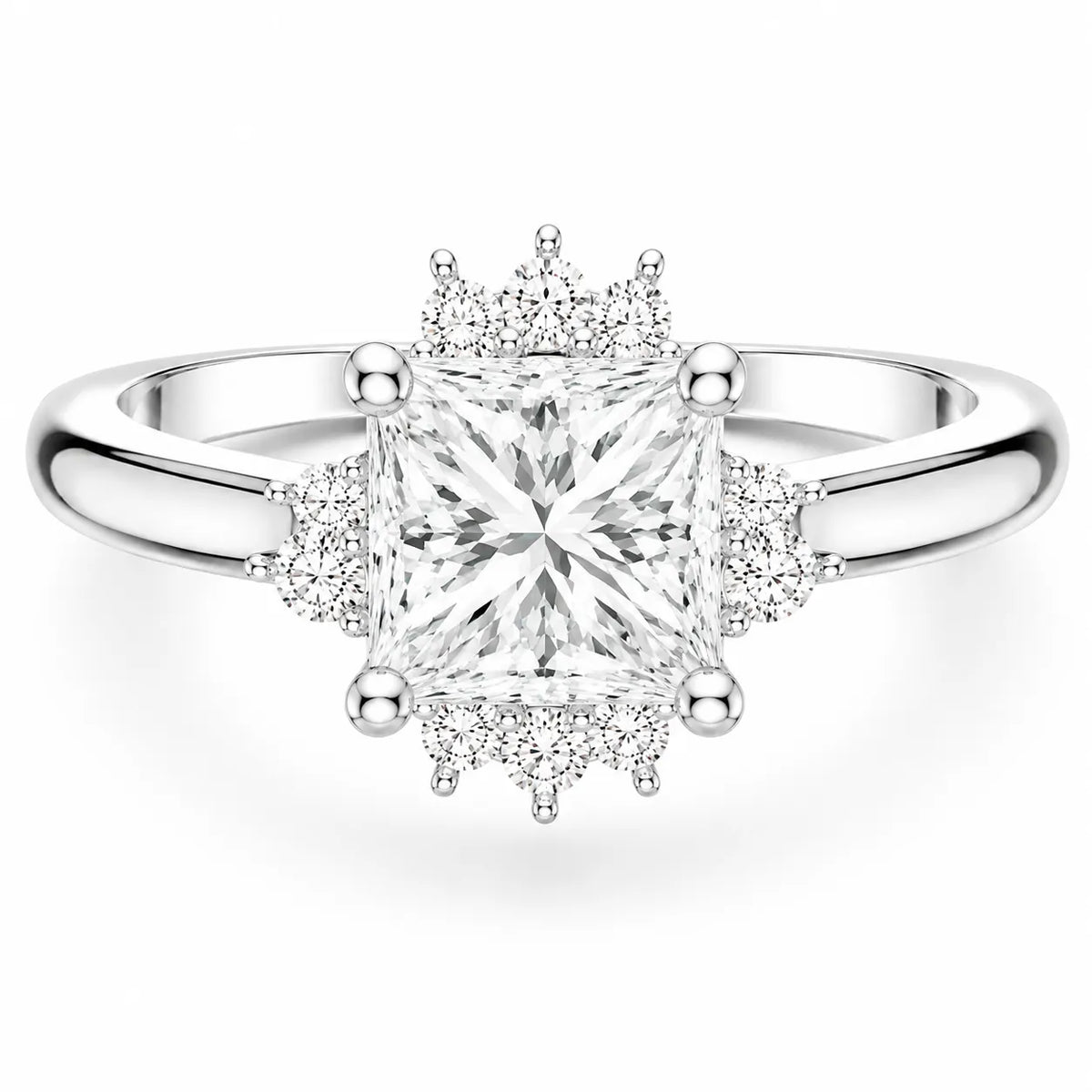 Luxury Cut Diamond Ring with Diamond Halo Accents