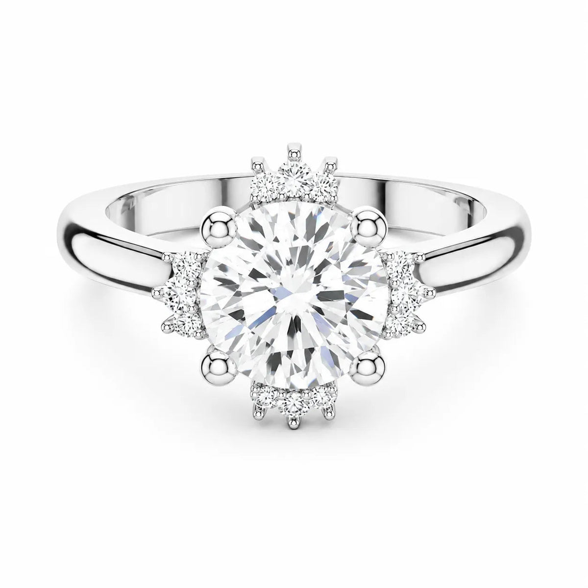 Luxury Cut Diamond Ring with Diamond Halo Accents – Round (925 Sterling Silver)