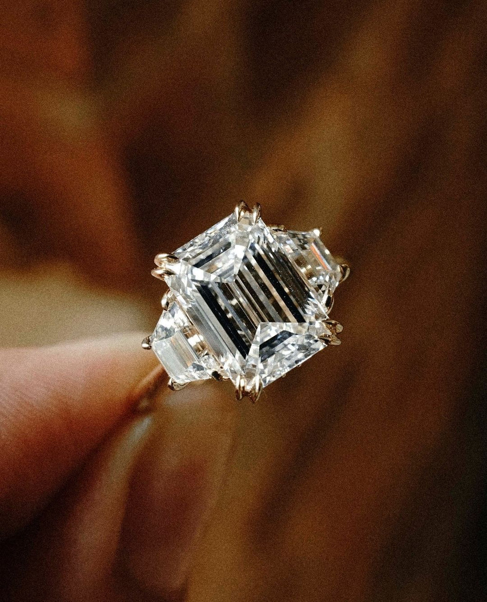 Three Stone Emerald Cut Labgrown Engagement Ring