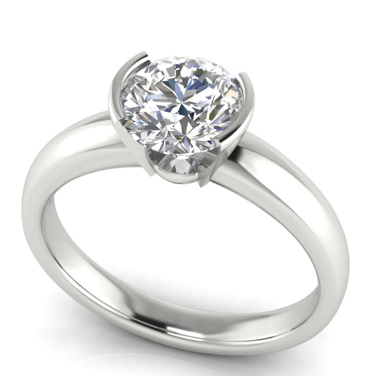 Modern Bezel-Inspired Solitaire Engagement Ring – Round (925 Sterling Silver)