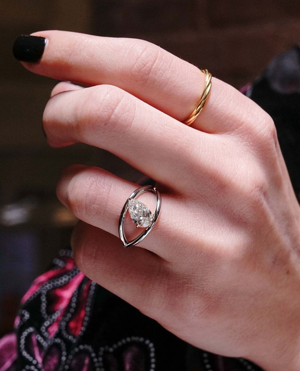 Elongated Pear Cut Labgrown Engagement Ring