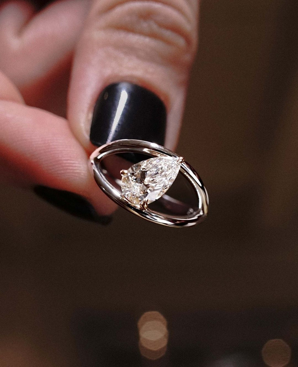 Elongated Pear Cut Labgrown Engagement Ring