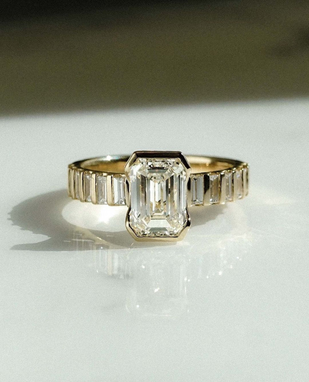 Bezel Set Emerald Cut Labgrown Engagement Ring