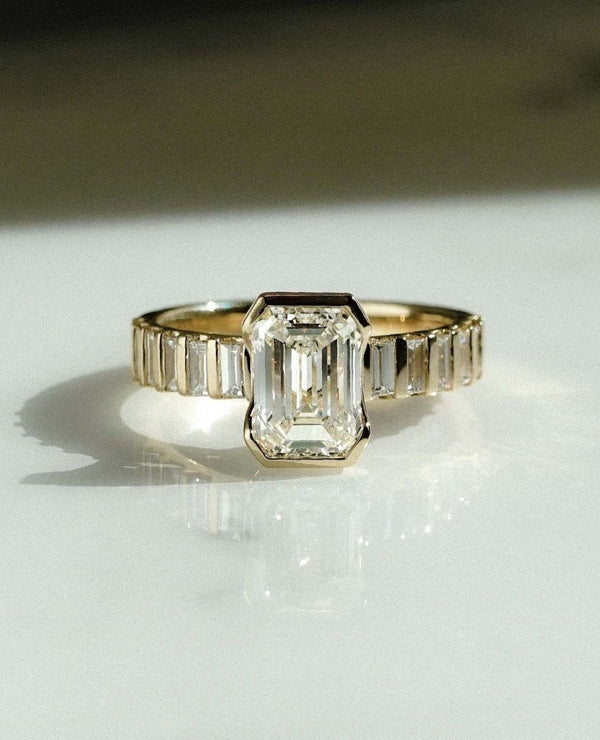 Bezel Set Emerald Cut Labgrown Engagement Ring