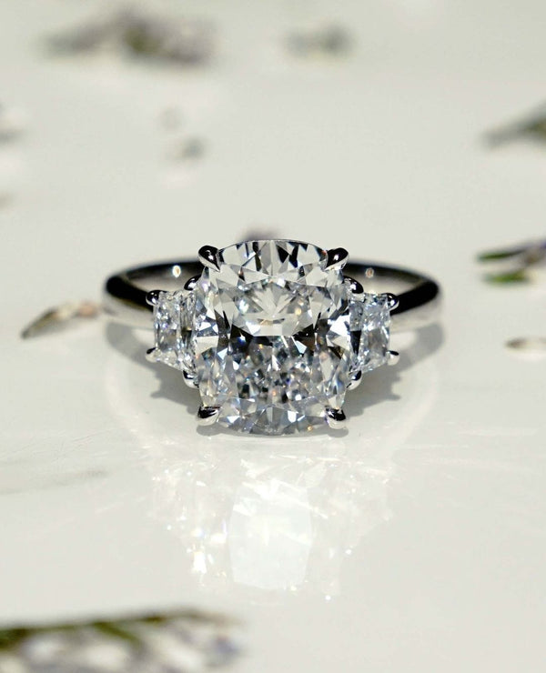 Three Stone Cushion Cut Labgrown Engagement Ring