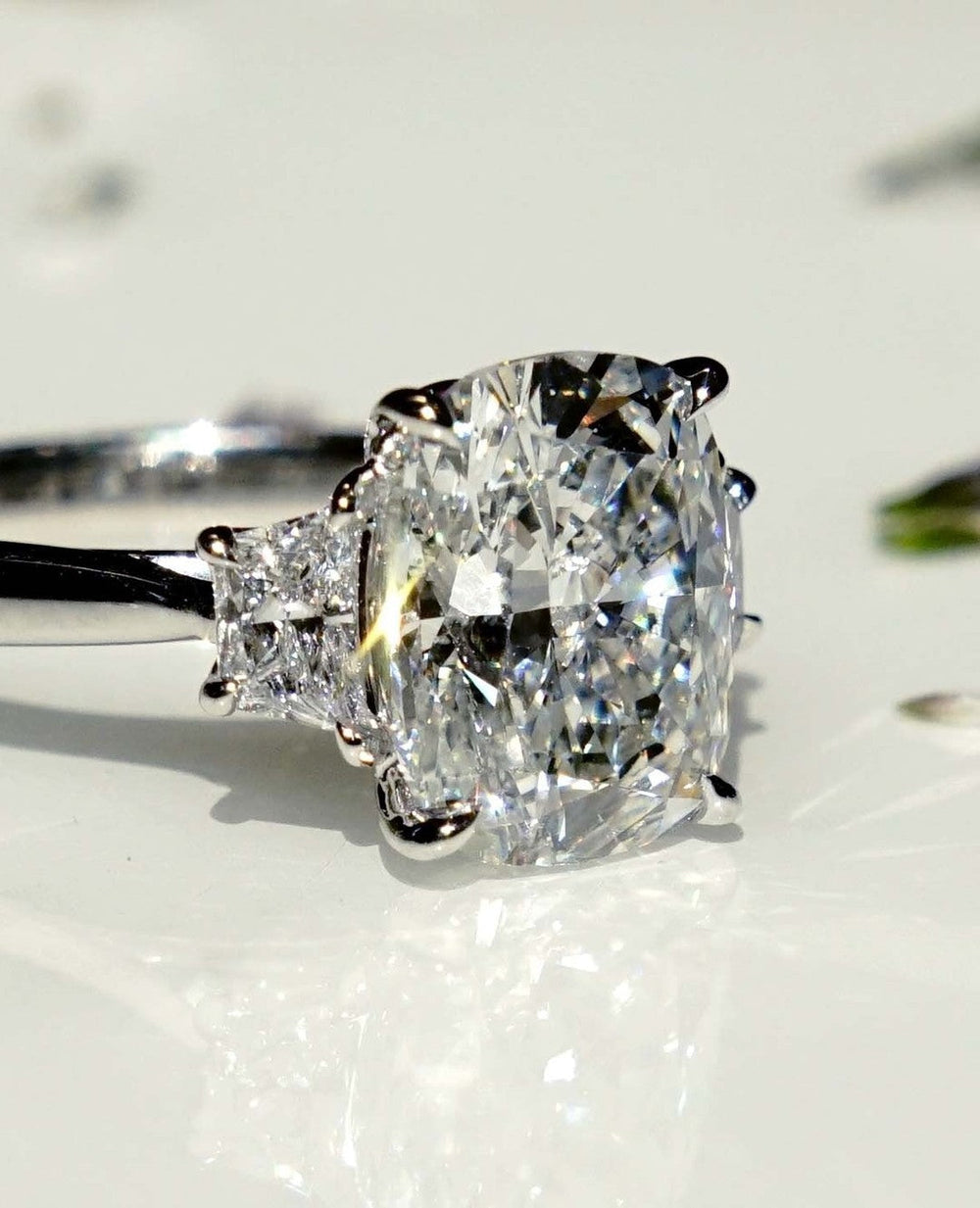 Three Stone Cushion Cut Labgrown Engagement Ring