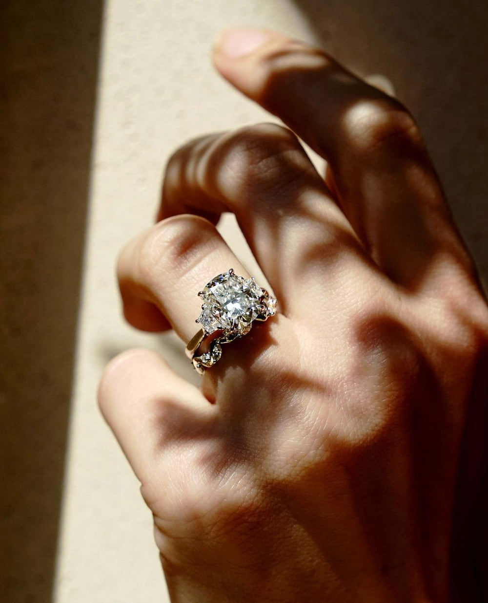Three Stone Cushion Cut Labgrown Engagement Ring