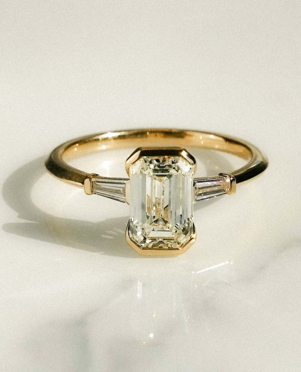 Bezel Set Emerald Cut Labgrown Engagement Ring