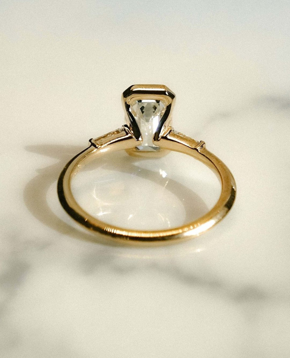 Bezel Set Emerald Cut Labgrown Engagement Ring