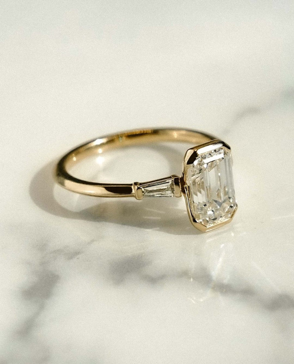 Bezel Set Emerald Cut Labgrown Engagement Ring
