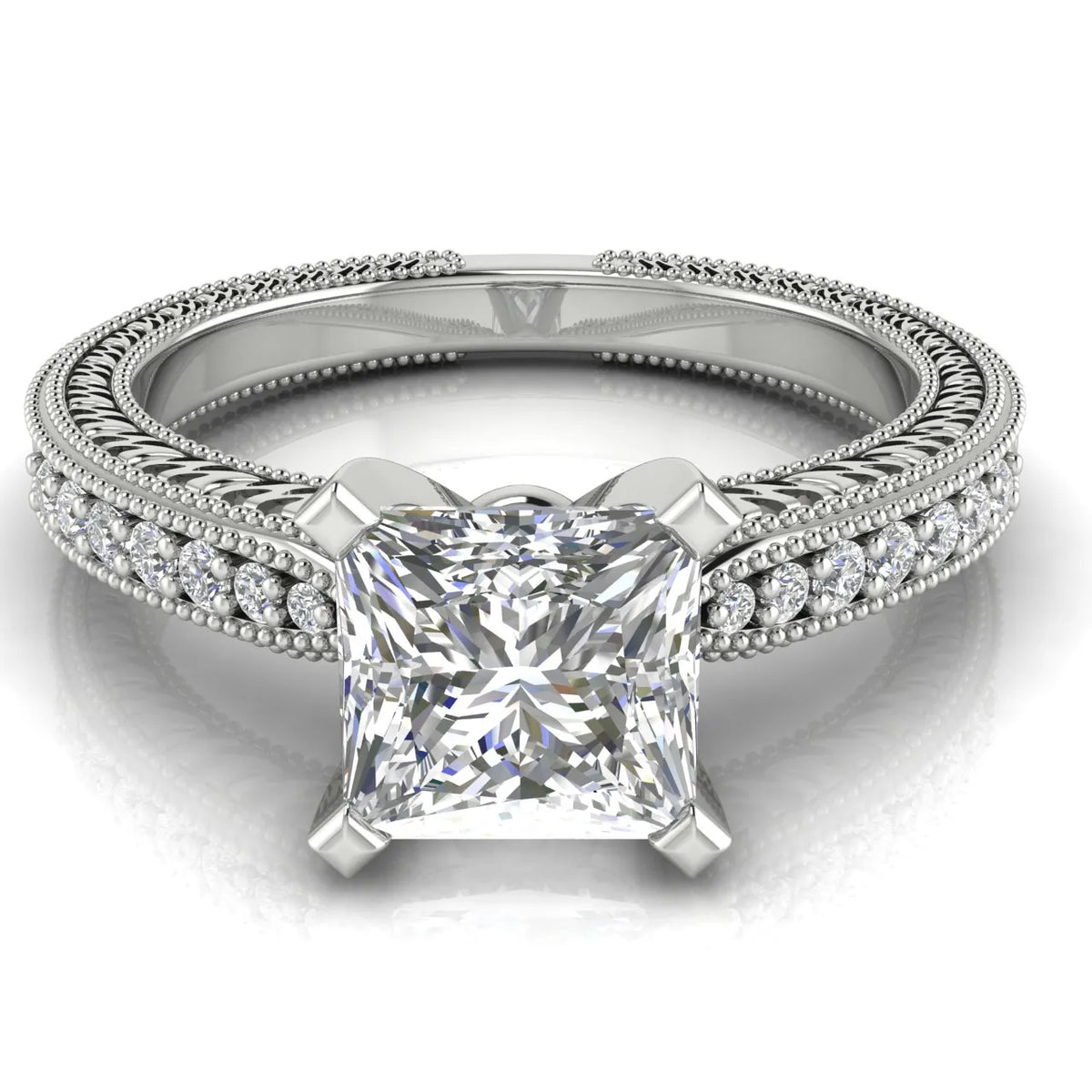 Vintage-Inspired Solitaire Ring with Accent Stones