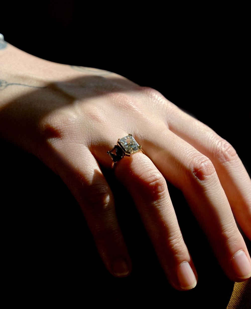Radiant Cut & Green Sapphire Labgrown Engagement Ring