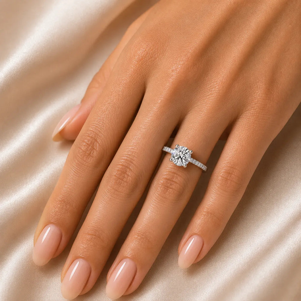 Elegant Pavé Solitaire Engagement Ring – Round (925 Sterling Silver)