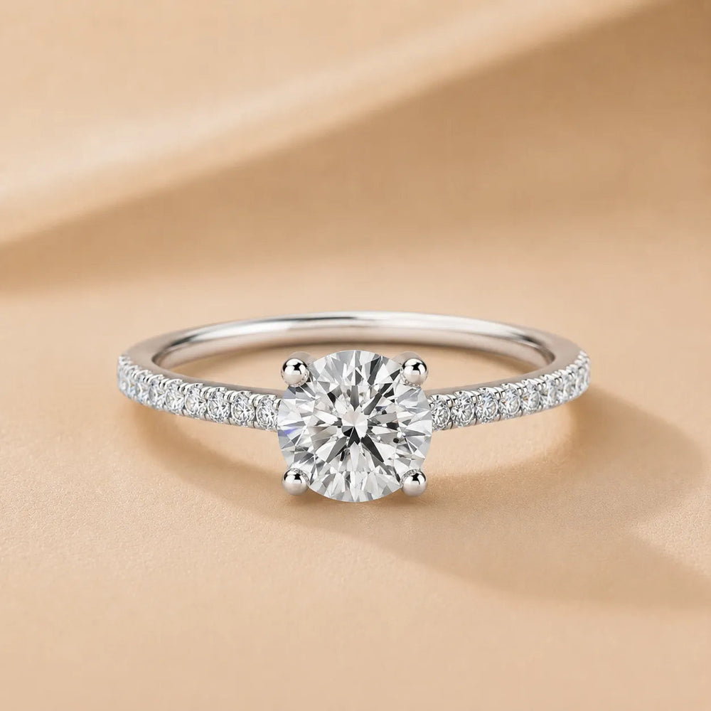 Elegant Pavé Solitaire Engagement Ring – Round (925 Sterling Silver)
