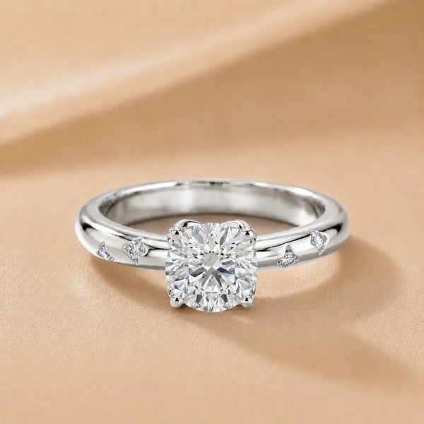 Petal Round Diamond Engagement Ring