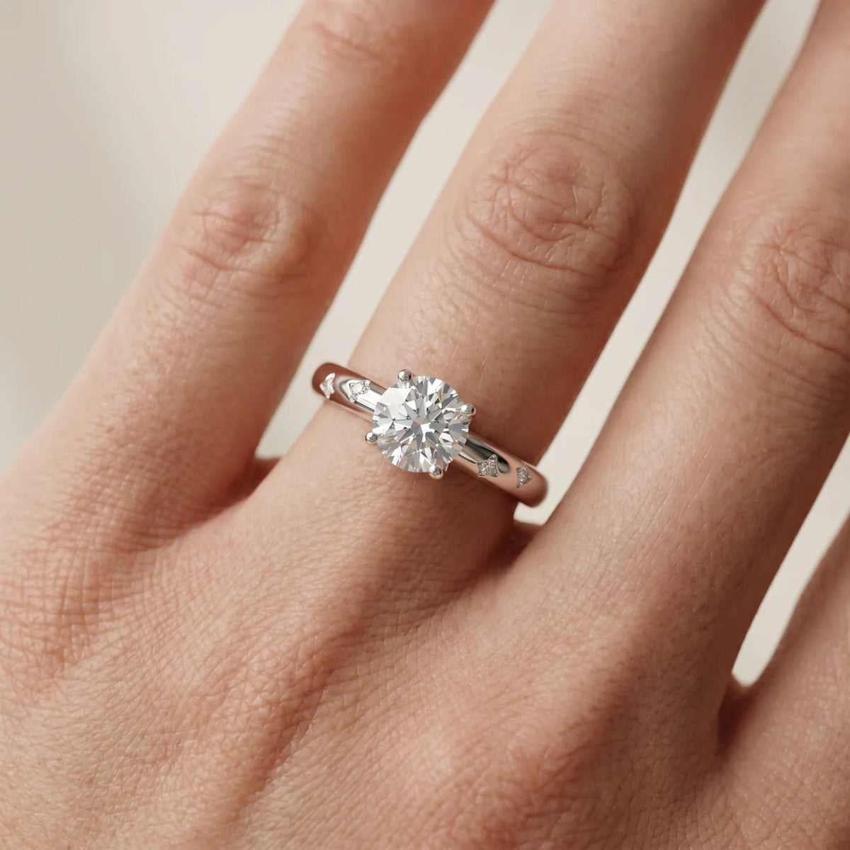 Petal Diamond Engagement Ring – Round (925 Sterling Silver)