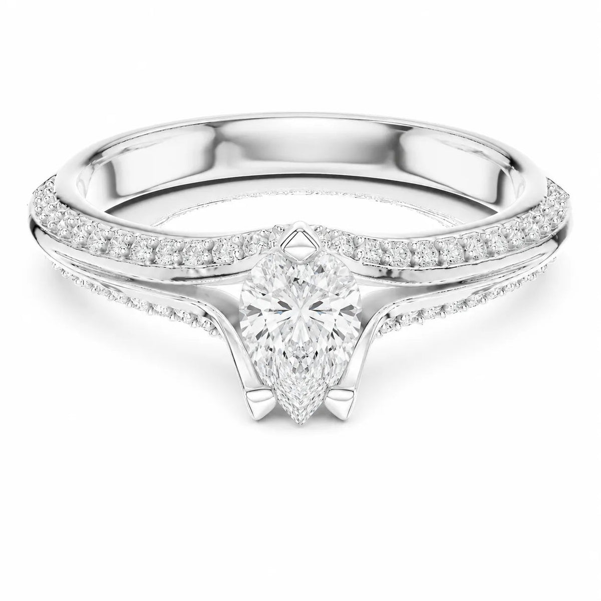 Promise of the Heart Ring with Side Stone – Pear (925 Sterling Silver)
