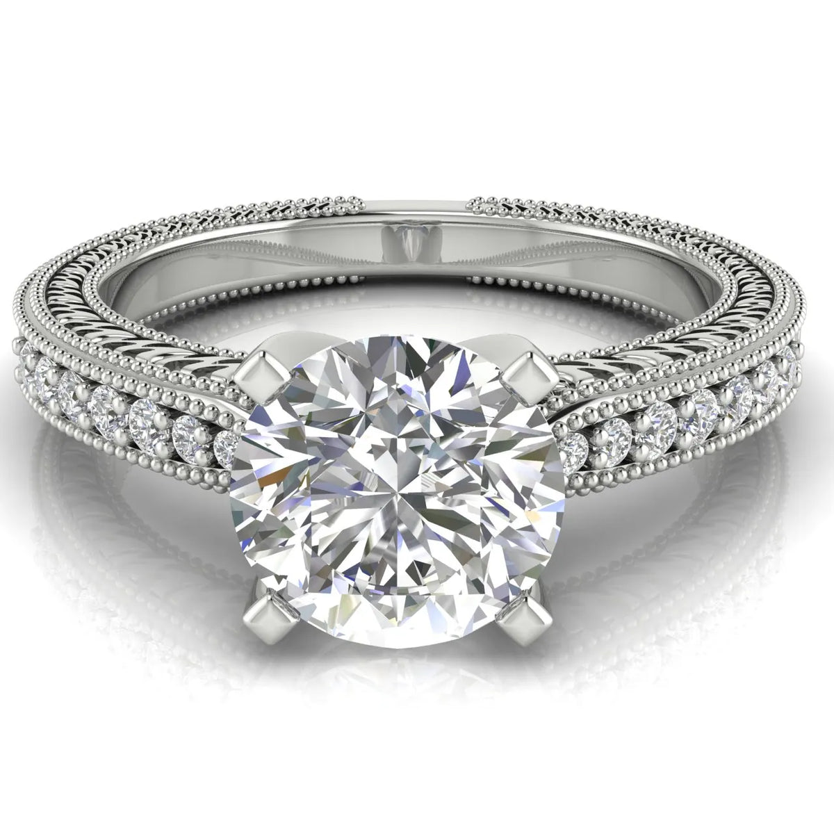 Vintage-Inspired Solitaire Ring with Accent Stones