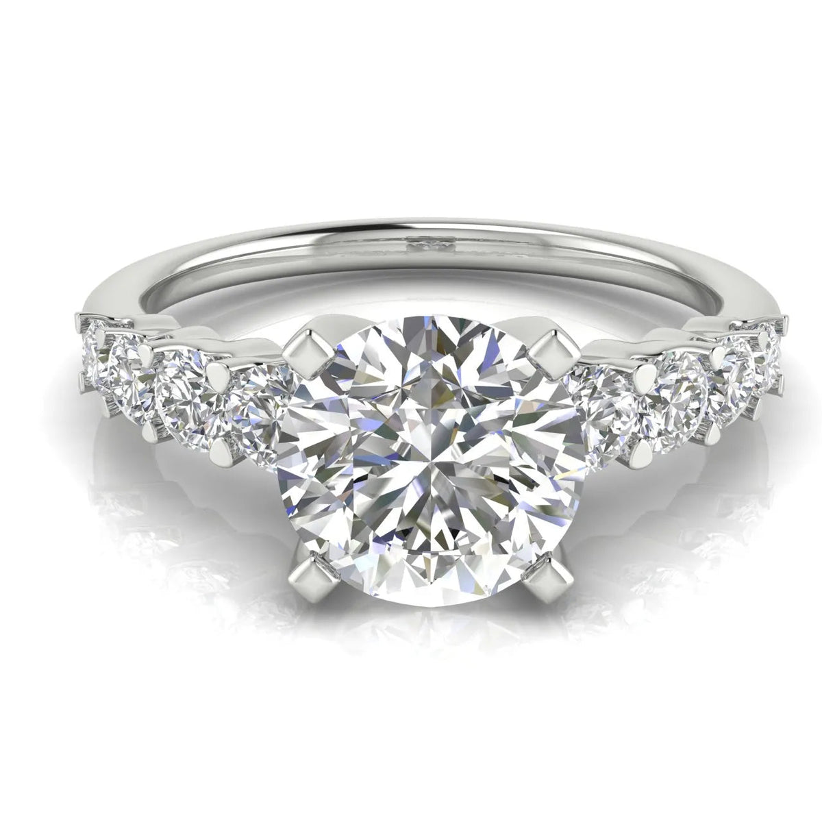 Elegant Solitaire Ring with Accent Stones – Round (925 Sterling Silver)