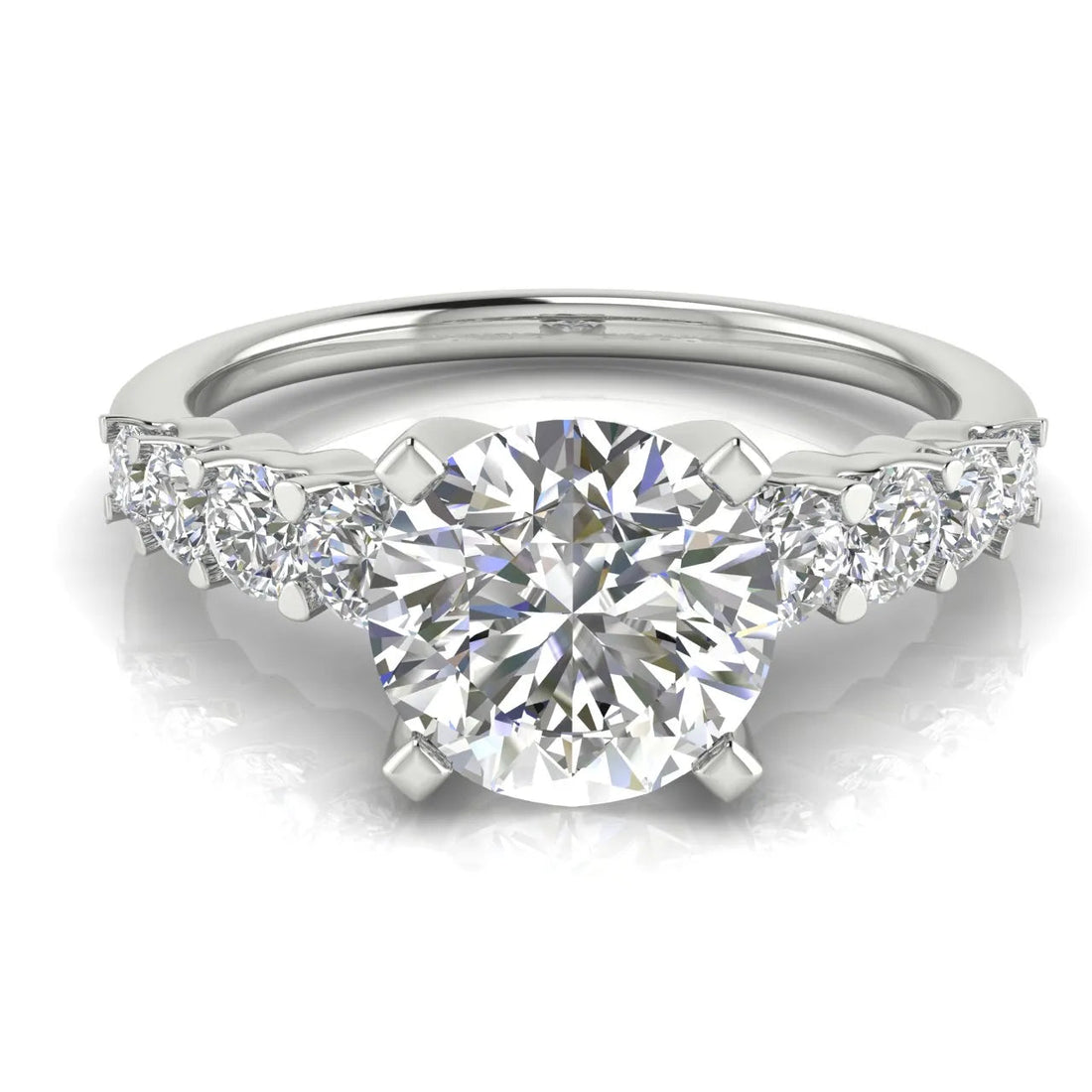 Elegant Solitaire Ring with Graduated Accent Stones – (925 Sterling Silver) – Round (925 Sterling Silver)