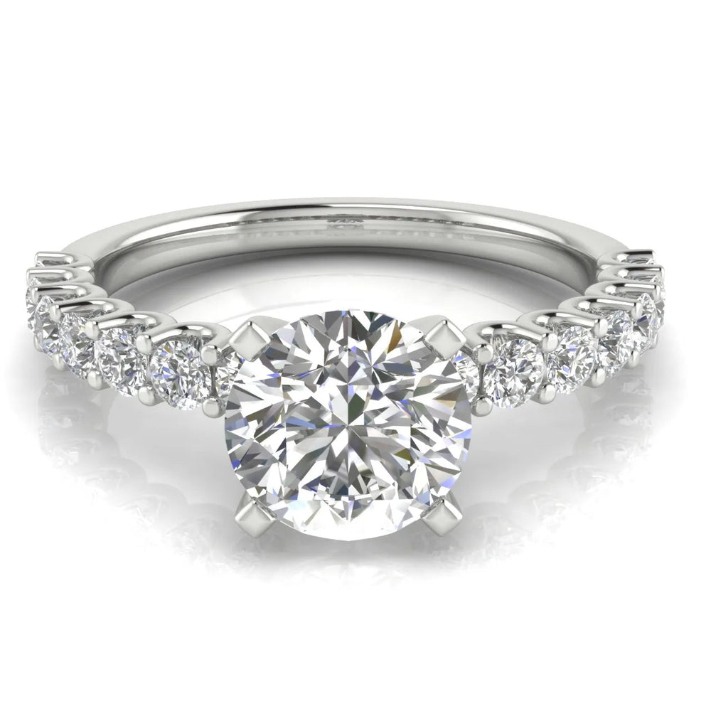 Elegant Solitaire Ring with Accent Stone – (925 Sterling Silver) – Round (925 Sterling Silver)
