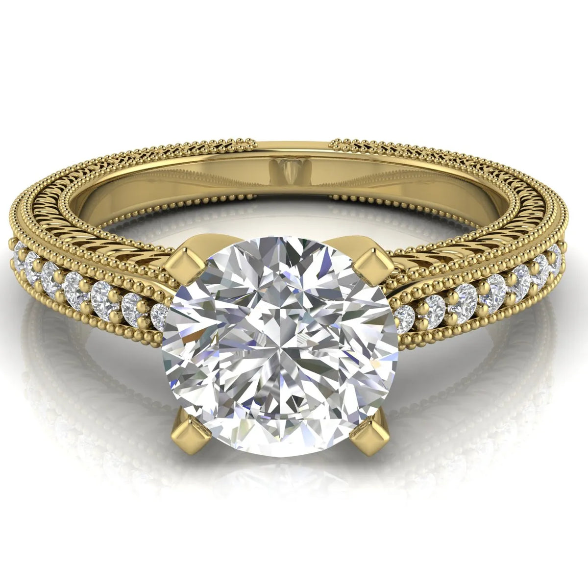 Vintage-Inspired Solitaire Ring with Accent Stones
