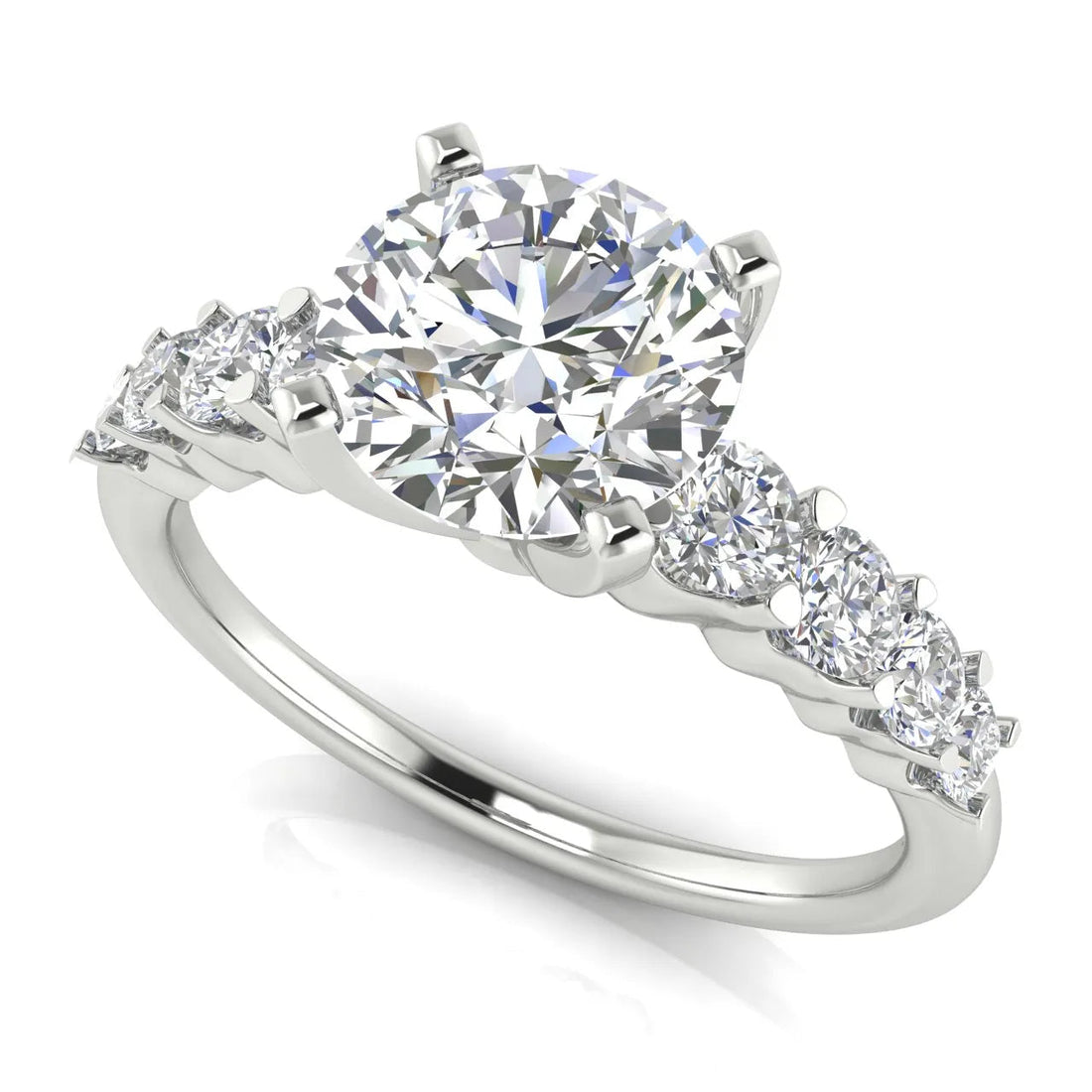 Elegant Solitaire Ring with Graduated Accent Stones – Round (925 Sterling Silver)