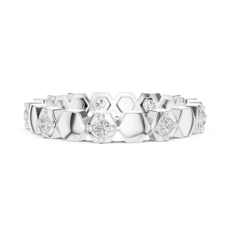 Hexagon Pattern Diamond Stackable Band (925 Sterling Silver) (925 Sterling Silver)