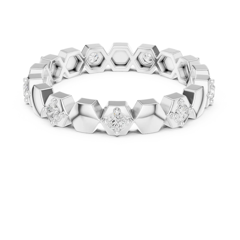 Hexagon Pattern Diamond Stackable Band