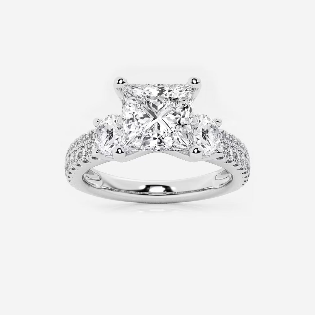 Marbella 1 1/2 ctw Princess Lab Grown Diamond Engagement Ring with Double Row Side Accents