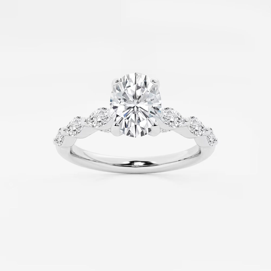 Kendall 1 1/6 ctw Oval Lab Grown Diamond Engagement Ring with Floating Marquise Side Accents