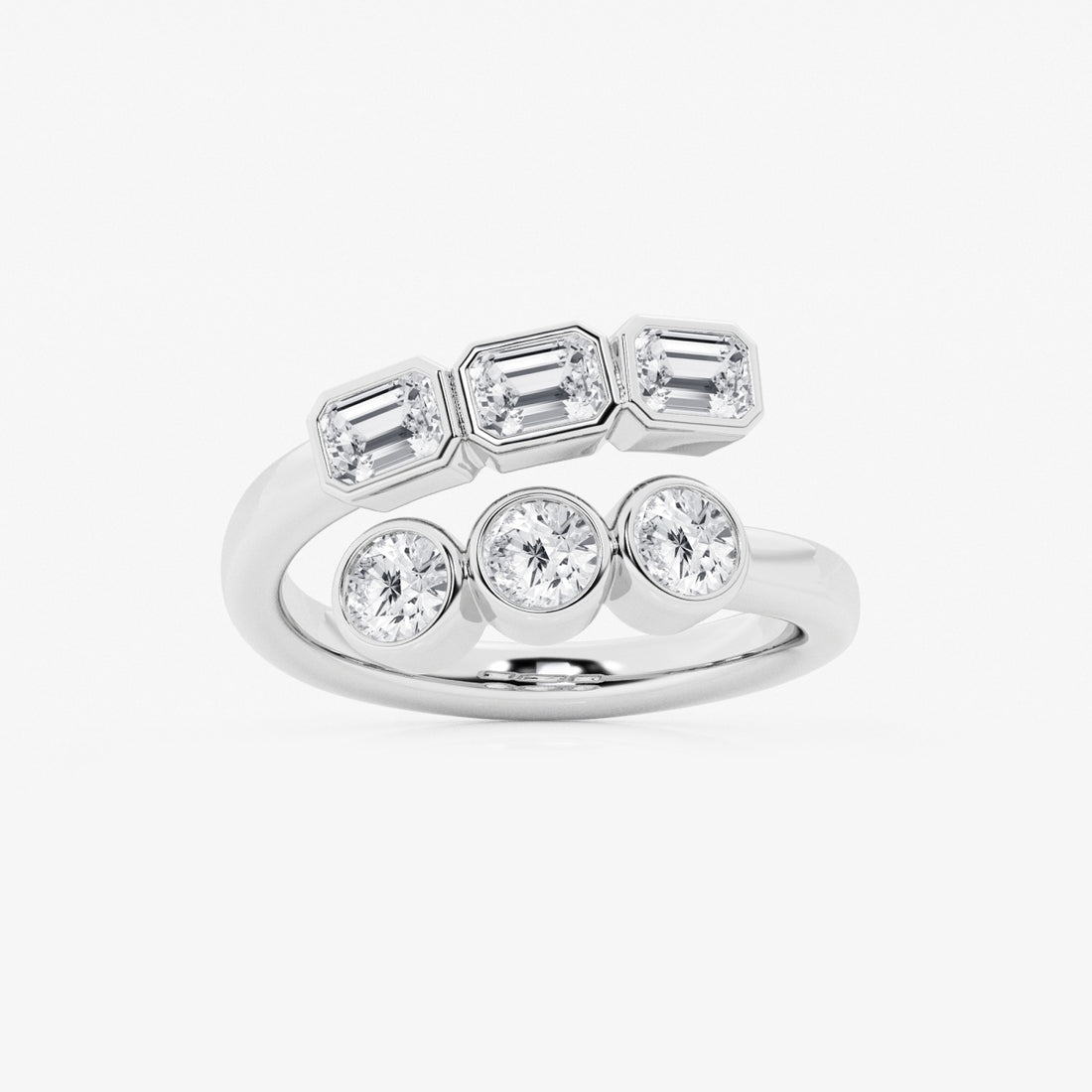 Oud 1 1/2 ctw Round and Emerald Lab Grown Diamond Bezel Bypass Ring