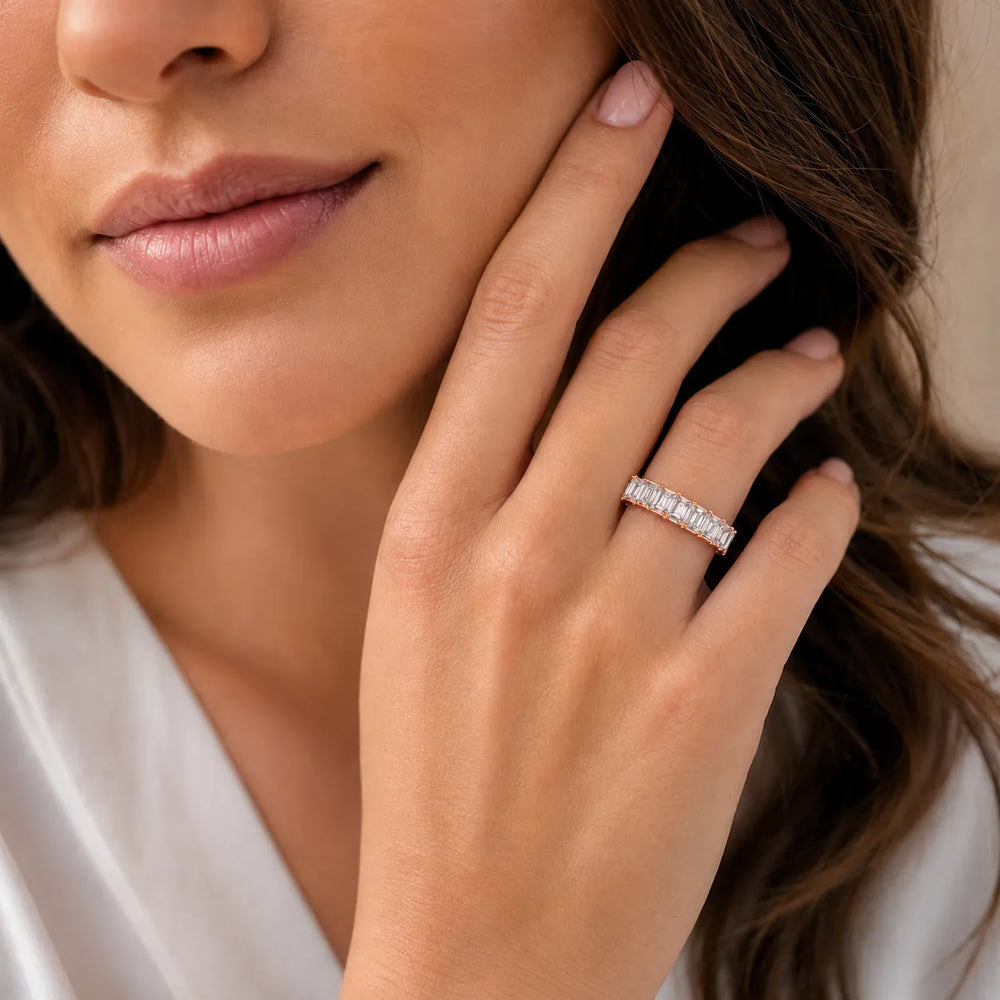 The Regal Radiance Emerald-Cut Diamonds Eternity Band