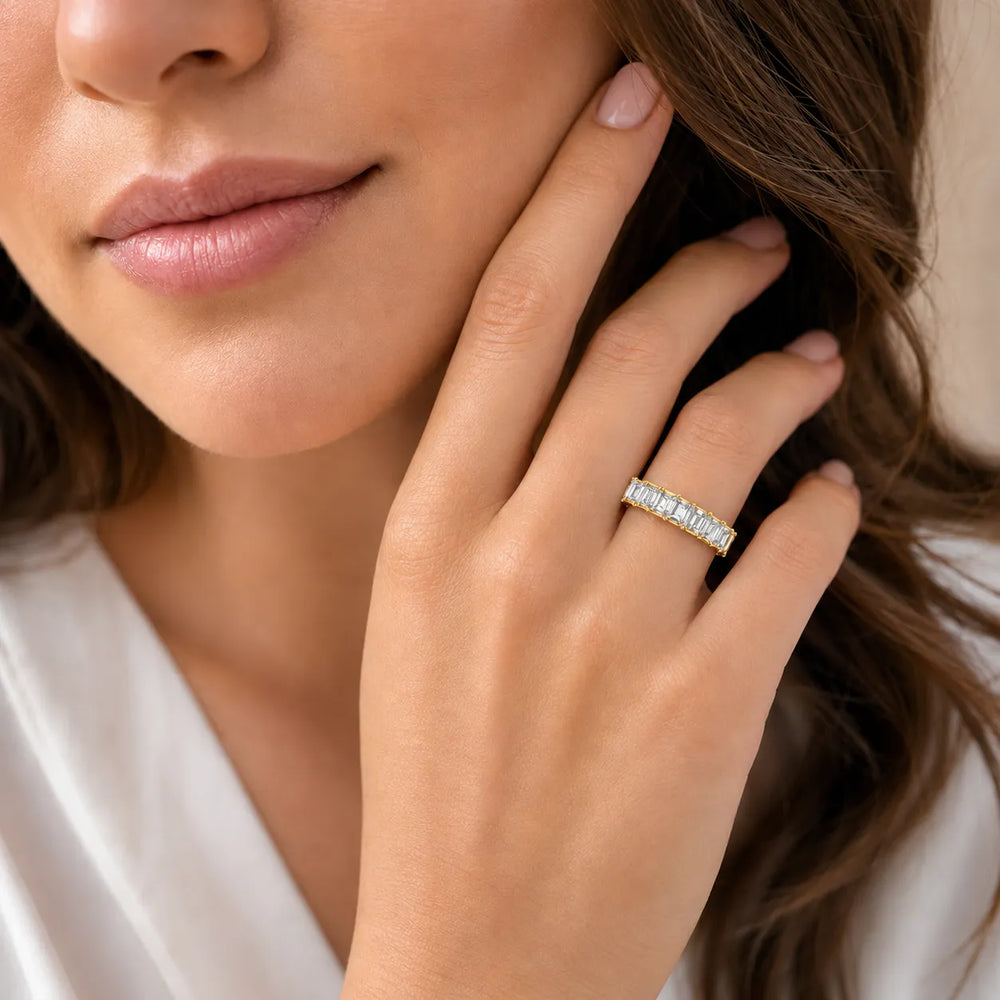 The Regal Radiance Emerald-Cut Diamonds Eternity Band