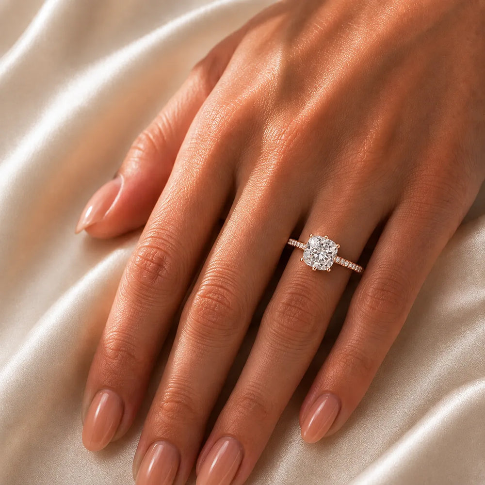 Romantic Solitaire Ring with Pavé Accent