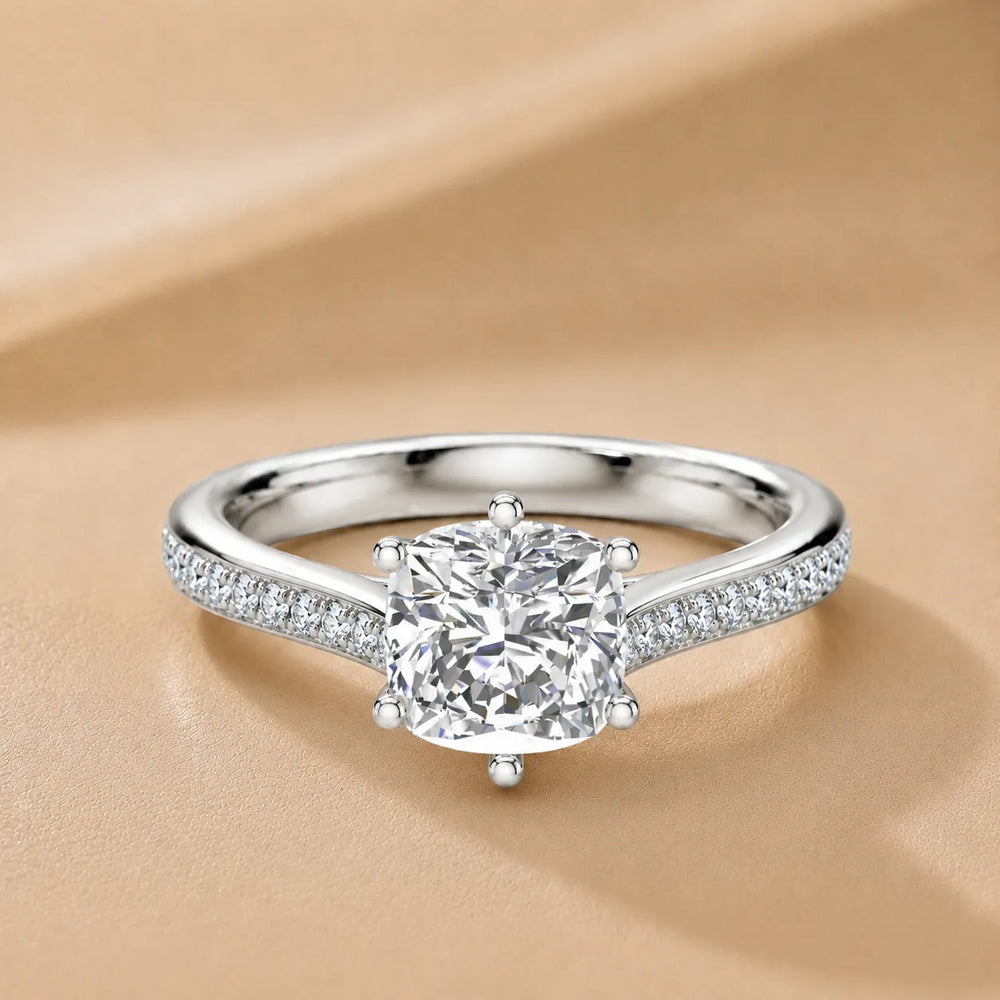 Romantic Solitaire Ring with Pavé Accent