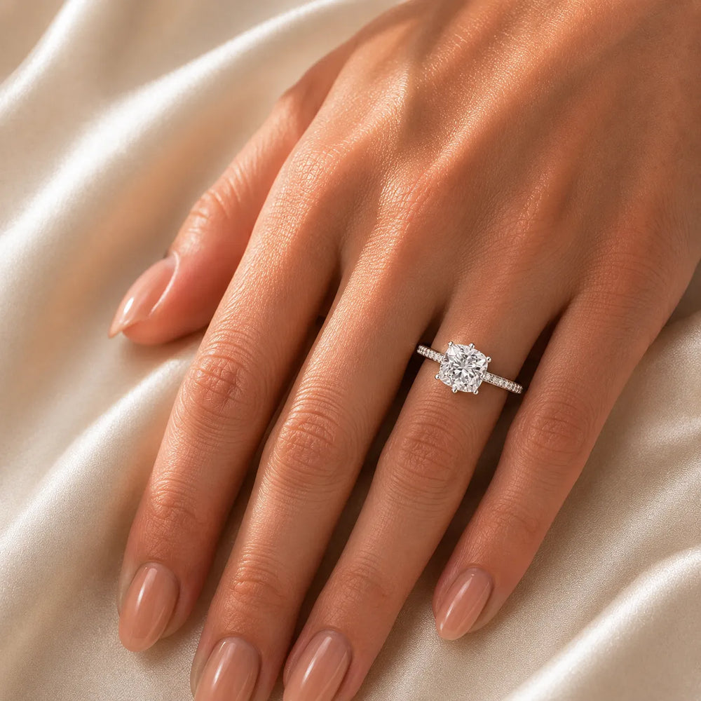 Romantic Solitaire Ring with Pavé Accent