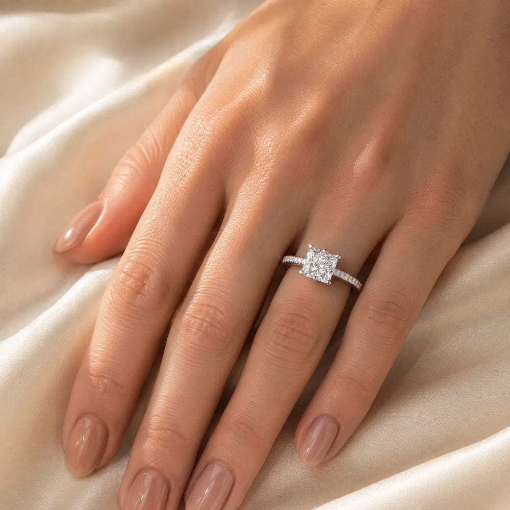 Romantic Solitaire Ring with Pavé Accent