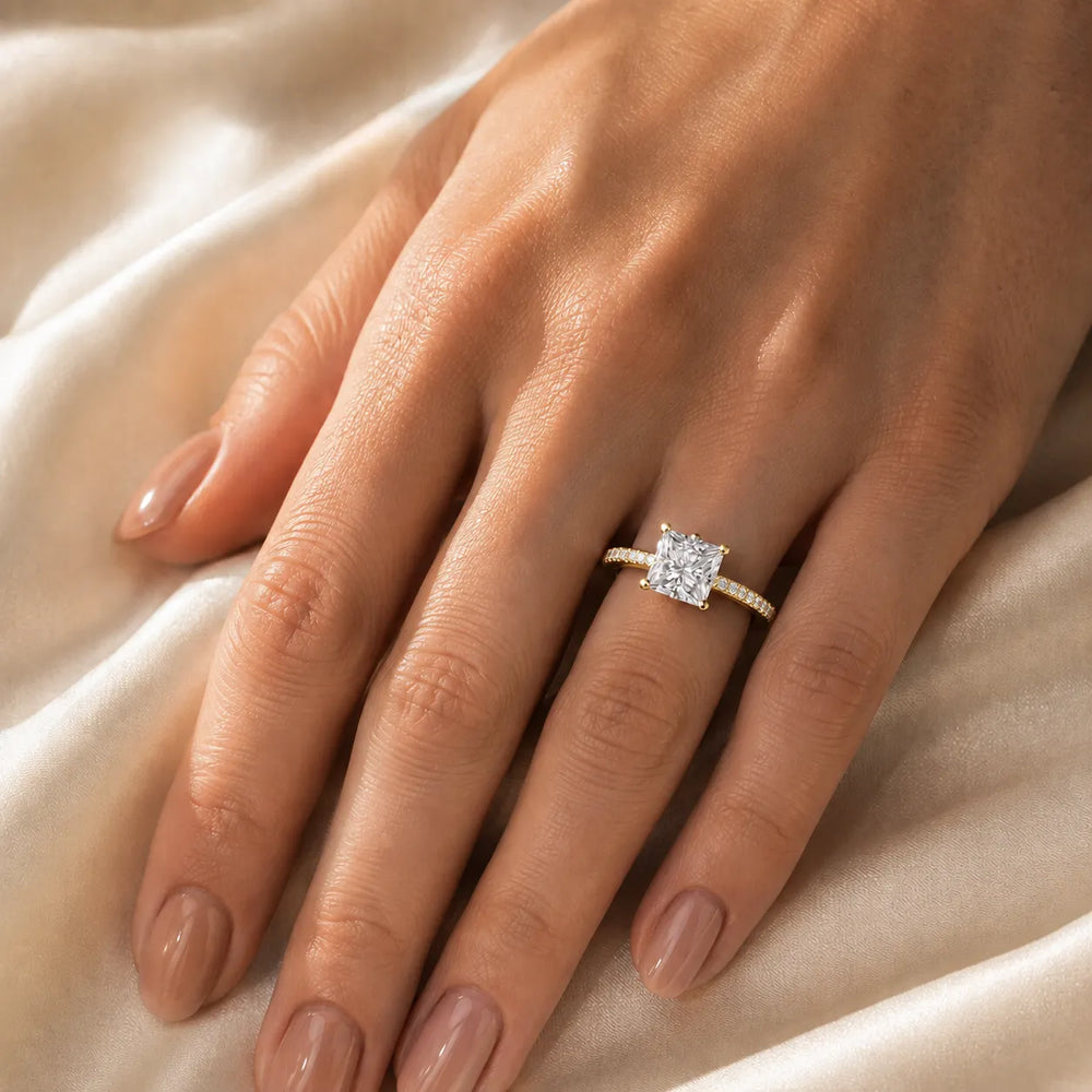 Romantic Solitaire Ring with Pavé Accent