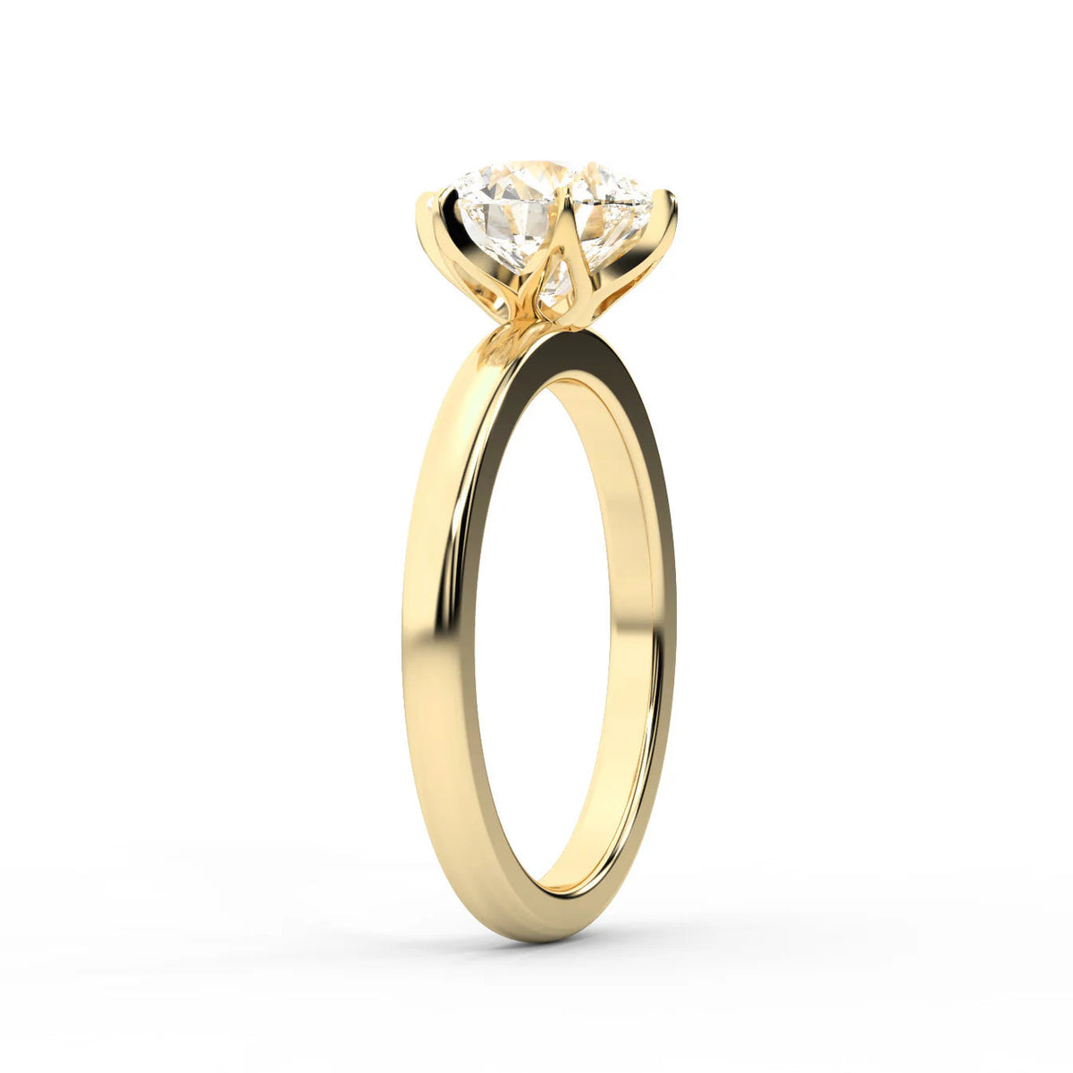 Serena Blossom Solitaire Diamond Engagement Ring – (14K Yellow Gold) – Round (925 Sterling Silver)