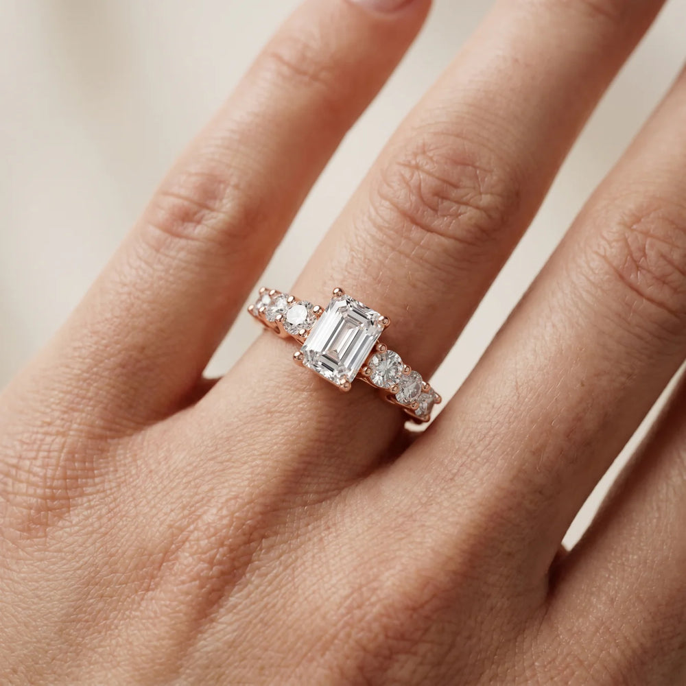 Celeste Seven-Stone Emerald Diamond Engagement Ring