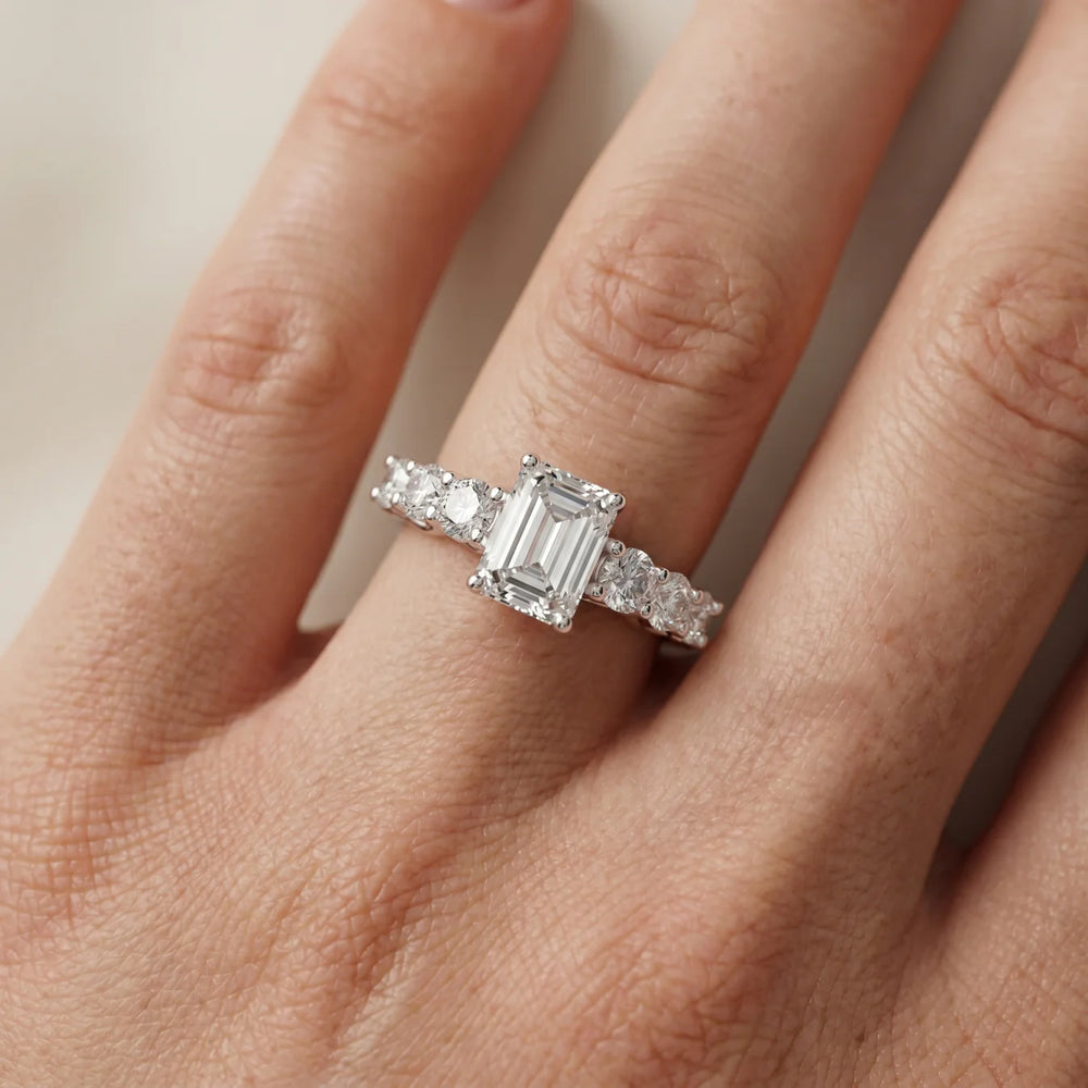 Celeste Seven-Stone Emerald Diamond Engagement Ring