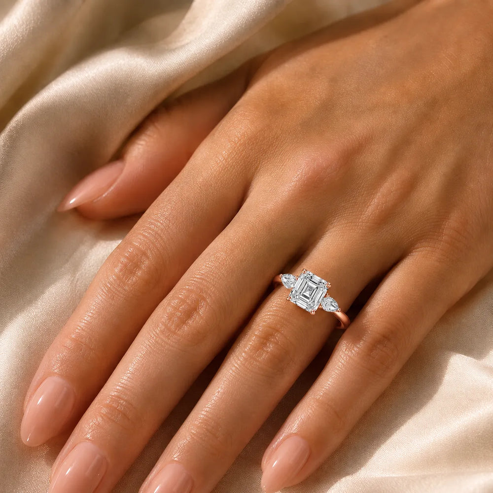 Designer Asscher Diamond Ring with Pear Side Stones