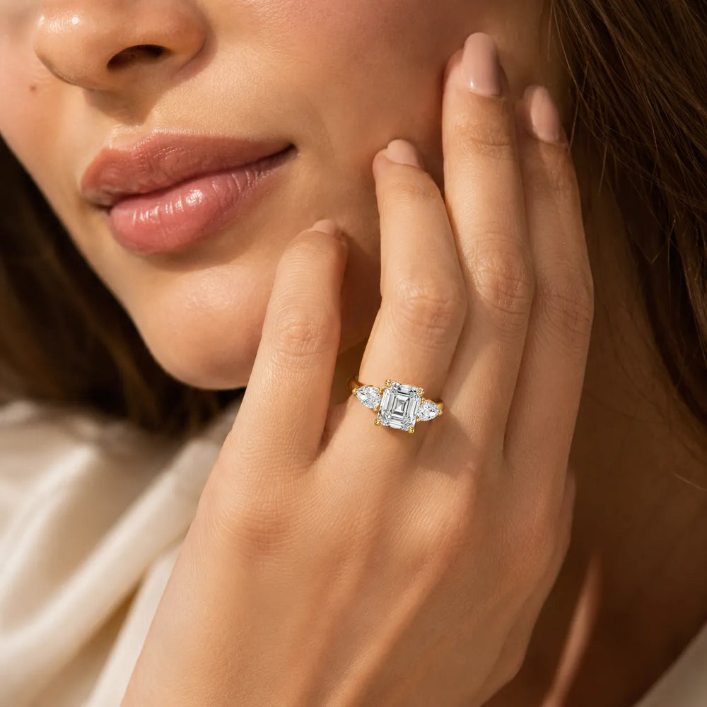Designer Asscher Diamond Ring with Pear Side Stones
