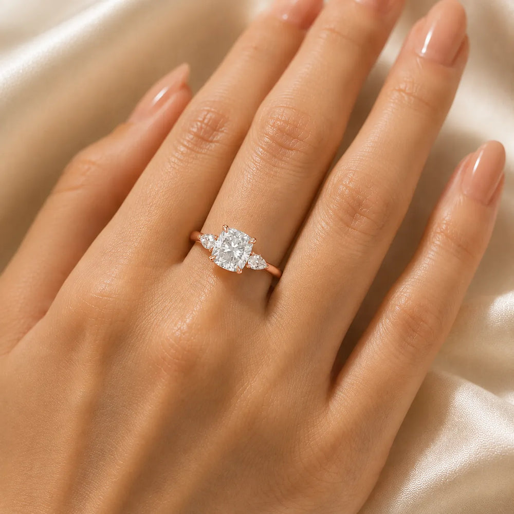 Designer Asscher Diamond Ring with Pear Side Stones